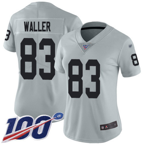 Women's Las Vegas Raiders #83 Darren Waller 100th Season Grey Vapor Untouchable Limited Stitched Jersey(Run Small) - Click Image to Close